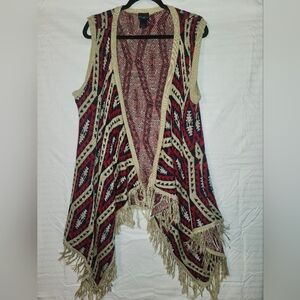 Rue21 Fringed Aztec Print Vest Size 2xL Western Style Flowing